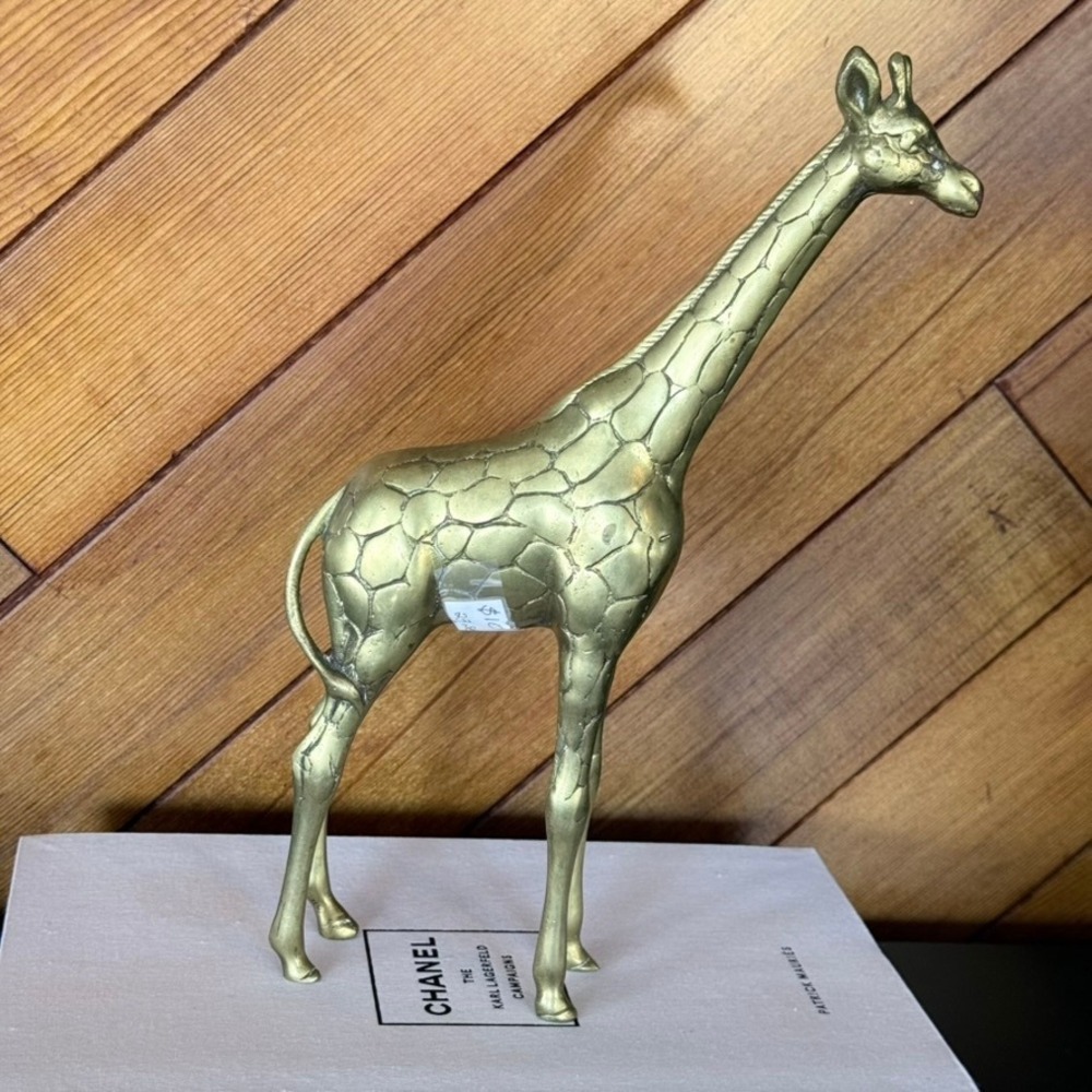 Vintage Brass Giraffe Figurine Mid Century Modern Animal Statue 14.5 Inch